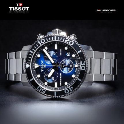 TISSOT Seastar 1000 Chronograph 45.5mm T‑Sport Blue Dial Stainless Steel Bracelet - T120.417.11.041.01