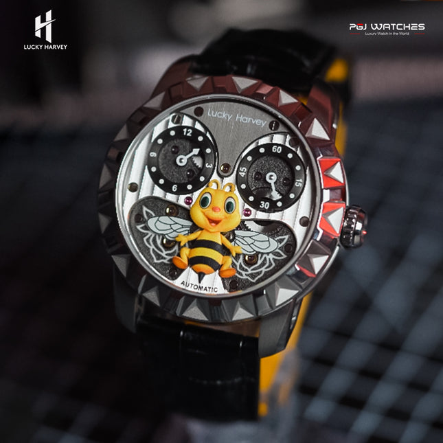 LUCKY HARVEY Silver Bee Automatic Round Case Luminous