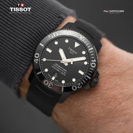 TISSOT T‑Sport Seastar 1000 Powermatic 80 Black Dial Black Rubber Strap - T120.407.37.051.00
