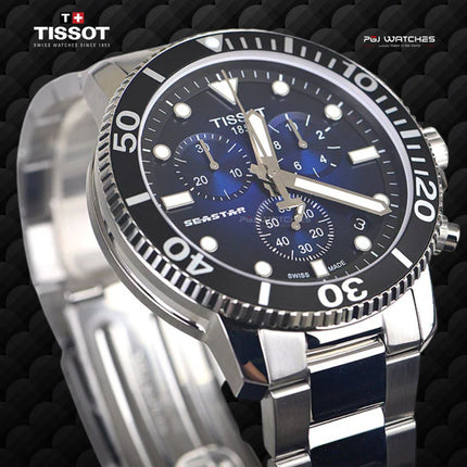 TISSOT Seastar 1000 Chronograph 45.5mm T‑Sport Blue Dial Stainless Steel Bracelet - T120.417.11.041.01