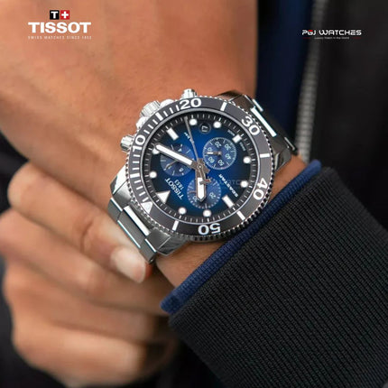 TISSOT Seastar 1000 Chronograph 45.5mm T‑Sport Blue Dial Stainless Steel Bracelet - T120.417.11.041.01