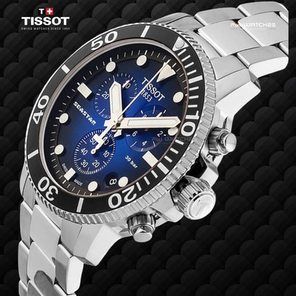 TISSOT Seastar 1000 Chronograph 45.5mm T‑Sport Blue Dial Stainless Steel Bracelet - T120.417.11.041.01