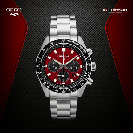 SEIKO Prospex Solar Chronograph Red Dial Stainless Steel Strap – SSC927