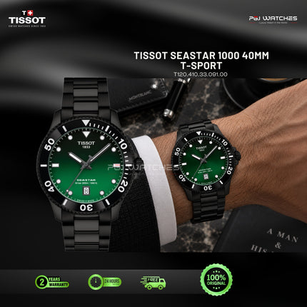 TISSOT Seastar 1000 T-Sport Green Dial Black Stainless Steel 40mm Quartz - T120.410.33.091.00