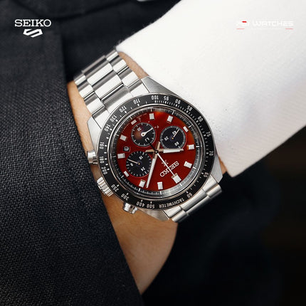 SEIKO Prospex Solar Chronograph Red Dial Stainless Steel Strap – SSC927