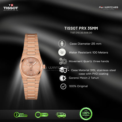 TISSOT PRX 25mm Rose Gold Diamond Dial Stainless Steel Quartz - T137.010.33.506.00