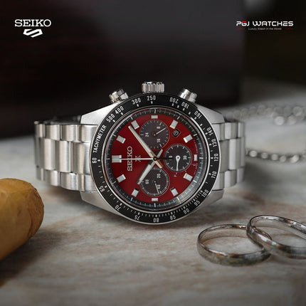 SEIKO Prospex Solar Chronograph Red Dial Stainless Steel Strap – SSC927