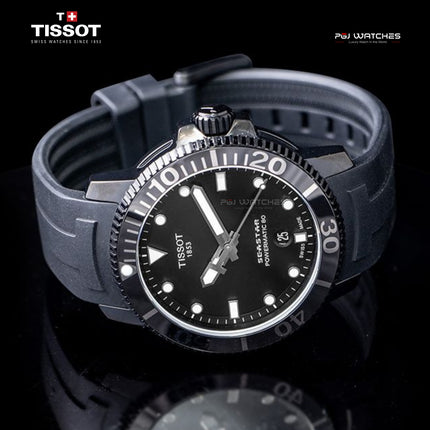 TISSOT T‑Sport Seastar 1000 Powermatic 80 Black Dial Black Rubber Strap - T120.407.37.051.00