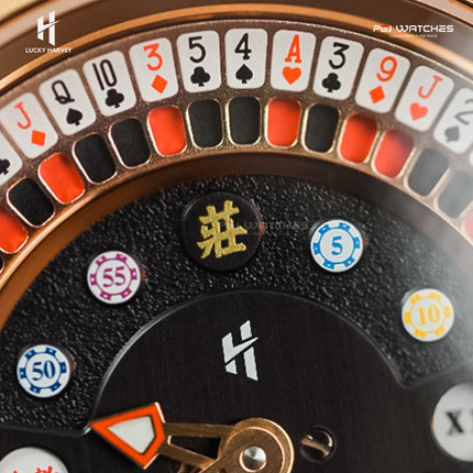 LUCKY HARVEY Asian Roulette Automatic Men’s Watch Skeleton Casino Motif