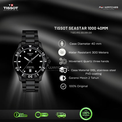TISSOT Seastar 1000 T-Sport Black Dial Black Stainless Steel 40mm Quartz - T120.410.33.051.00
