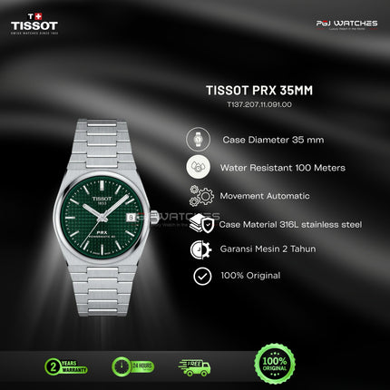 TISSOT PRX Powermatic 80 Green Dial Stainless Steel 35mm Automatic - T137.207.11.091.00