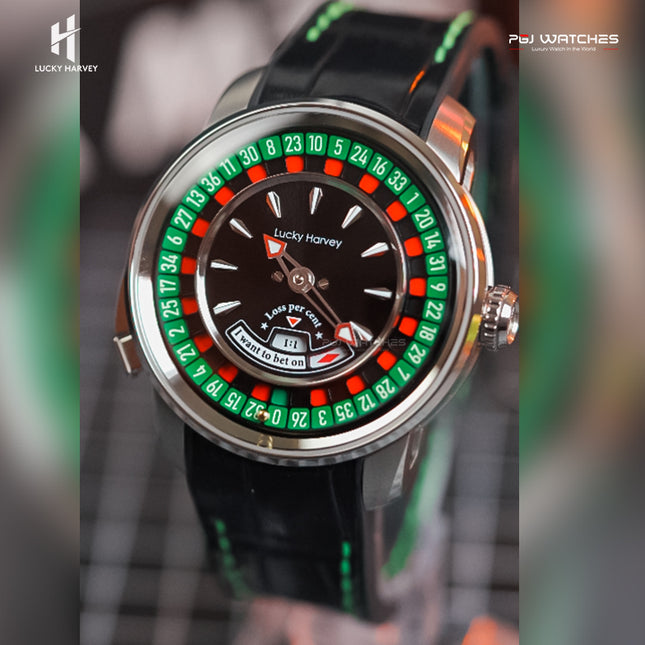 LUCKY HARVEY European Roulette Automatic Casino Men Watch Skeleton Dial