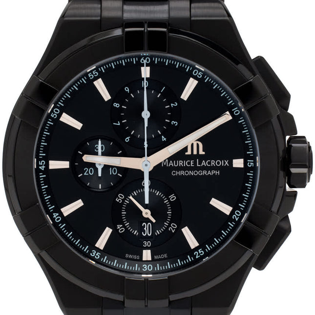 MAURICE LACROIX AIKON Quartz Chronograph 44mm Black PVD Case Grey Dial - AI1018-PVB01-337-1
