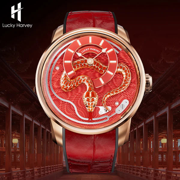 Lucky Harvey Red Enamel Snake Automata