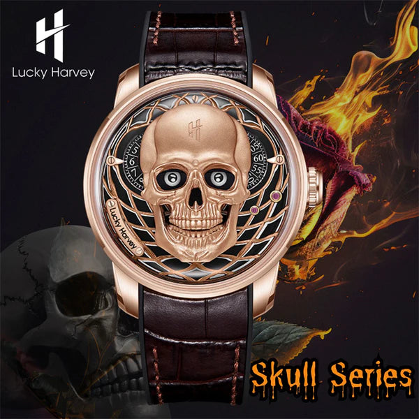 Lucky Harvey Rose Gold Skull Automatic Mechanism