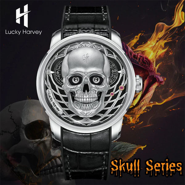 Lucky Harvey Silver Skull Automatic Mechanism
