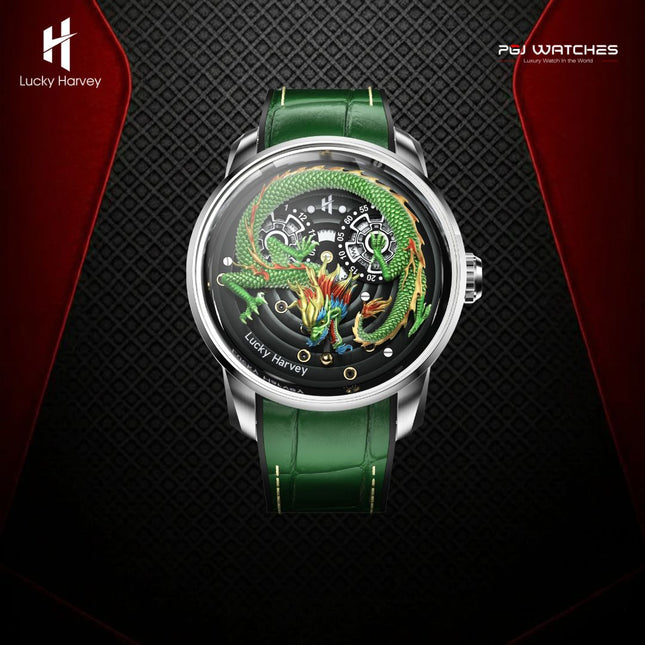 LUCKY HARVEY Dragon Automatic 999 Gold Bead Luminous Men’s Watch