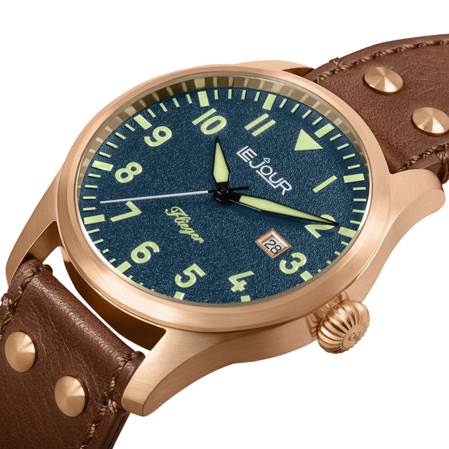 Le Jour Flieger Bronze Blue Leather