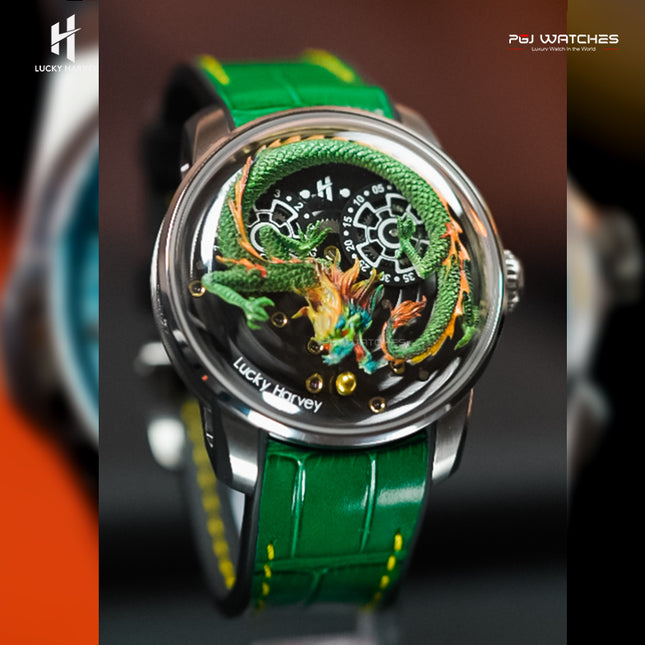 LUCKY HARVEY Dragon Automatic 999 Gold Bead Luminous Men’s Watch
