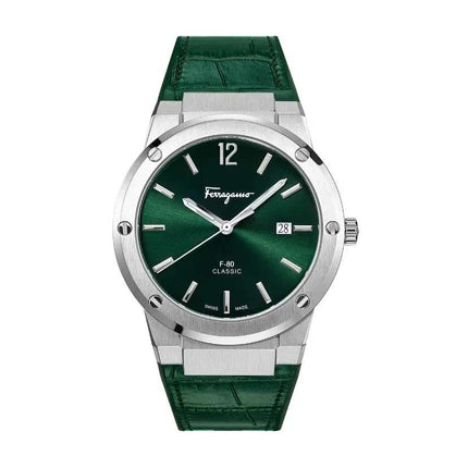 SALVATORE FERRAGAMO F-80 Quartz Classic Green Dial Croco Leather Strap Watch - SFDT00119