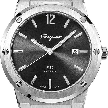 SALVATORE FERRAGAMO F-80 Quartz Classic Black Dial Croco Leather Strap Watch -  SFDT00219
