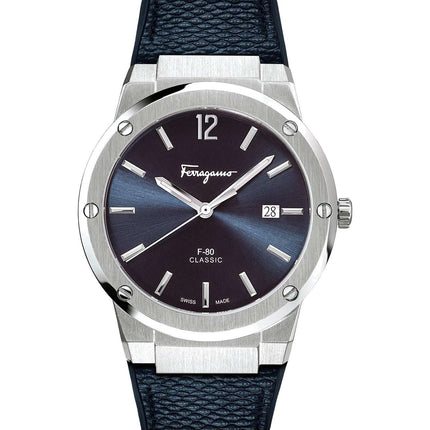 SALVATORE FERRAGAMO F-80 Quartz Classic Blue Dial Snake Leather Strap Watch - SFDT00719