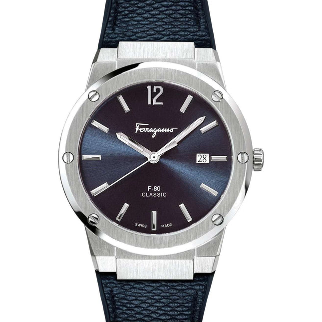 SALVATORE FERRAGAMO F-80 Quartz Classic Blue Dial Snake Leather Strap Watch - SFDT00719