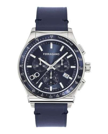 SALVATORE FERRAGAMO Chrono Blue Dial Blue Sapphire Leather Strap Watch - SFKZ00223