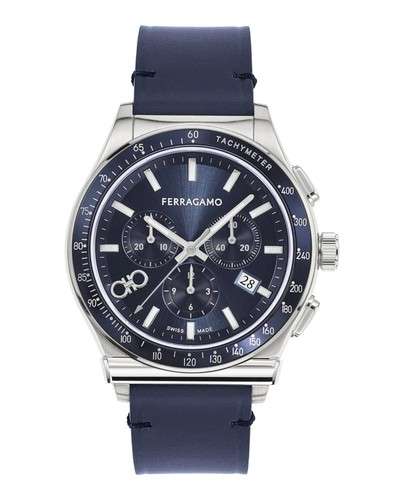 SALVATORE FERRAGAMO Chrono Blue Dial Blue Sapphire Leather Strap Watch - SFKZ00223