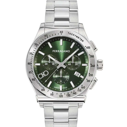 SALVATORE FERRAGAMO Chrono Green Dial Silver Steel Strap Watch –  SFKZ00423