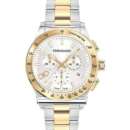 SALVATORE FERRAGAMO Chrono Silver Dial Gold Steel Two Tone Strap Watch - SFKZ00523