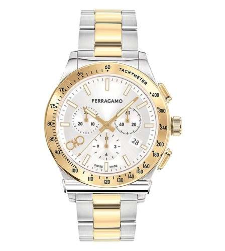 SALVATORE FERRAGAMO Chrono Silver Dial Gold Steel Two Tone Strap Watch - SFKZ00523