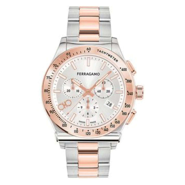 SALVATORE FERRAGAMO Chrono Silver Dial Rose Gold Steel Two Tone Strap Watch - SFKZ00623