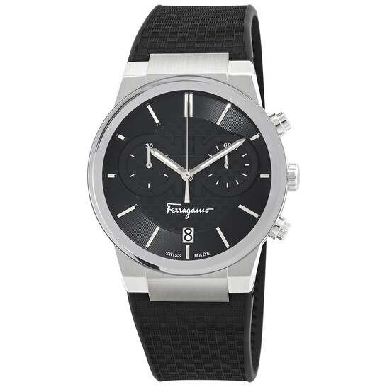 SALVATORE FERRAGAMO Chronograph Black Dial Rubber Strap Watch - SFME00121