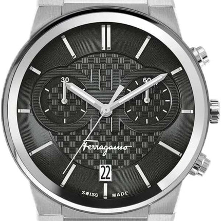 SALVATORE FERRAGAMO Chrono Black Dial Silver Steel Strap Watch - SFME00321