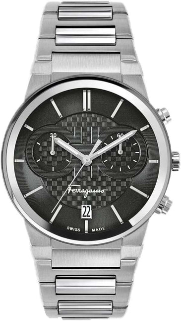 SALVATORE FERRAGAMO Chrono Black Dial Silver Steel Strap Watch - SFME00321