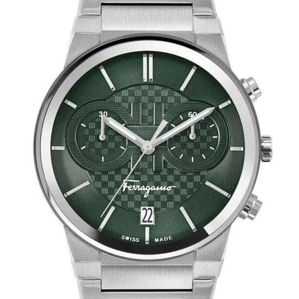 SALVATORE FERRAGAMO Chrono Green Dial Silver Steel Strap Watch - SFME00421