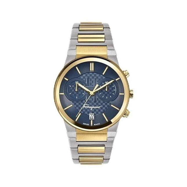 SALVATORE FERRAGAMO Chrono Blue Dial Silver Gold Steel Two Tone Strap Watch - SFME00521
