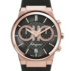 SALVATORE FERRAGAMO Chrono Black Dial Rose Gold Sapphire Rubber Strap Watch - SFME00721