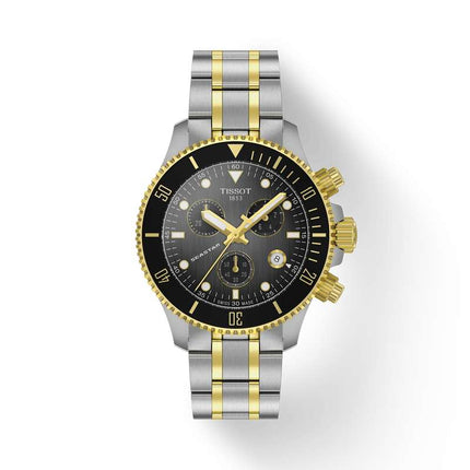 TISSOT Seastar 1000 Yellow Black Dial Silver Two-Tone Steel Quartz Chronograph 38 mm -  T120.217.22.061.00