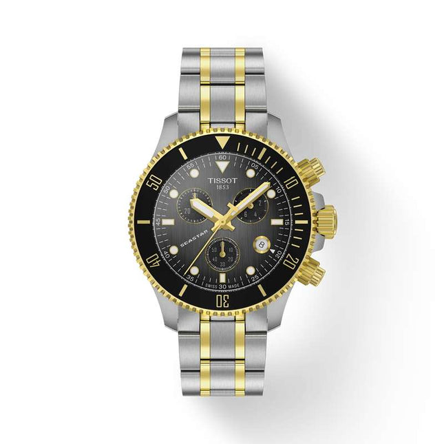 TISSOT Seastar 1000 Yellow Black Dial Silver Two-Tone Steel Quartz Chronograph 38 mm -  T120.217.22.061.00