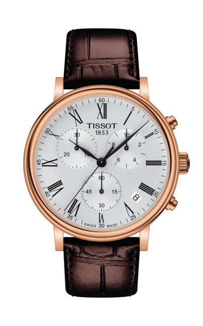 TISSOT Carson Premium Silver Dial Brown Leather Strap Chronograph Quartz 41 mm – T122.417.36.033.00