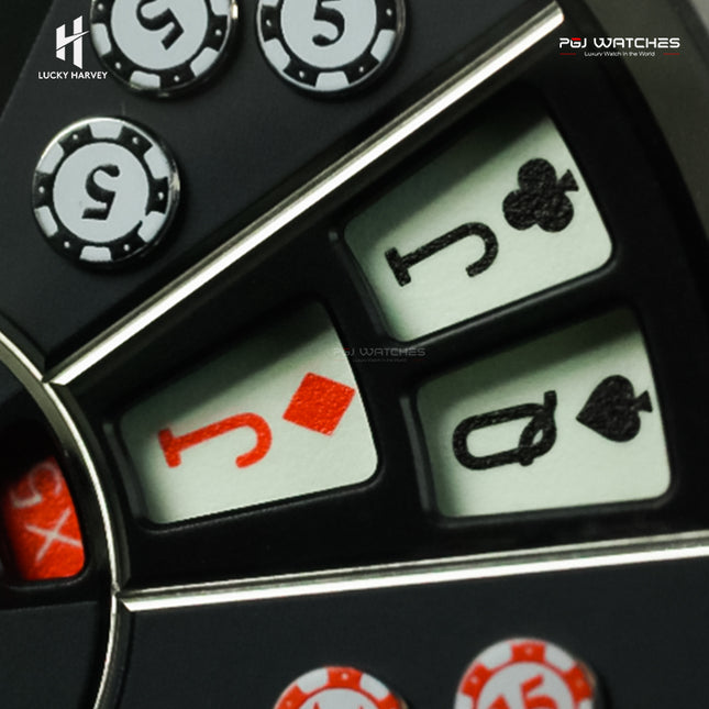 LUCKY HARVEY New Three Card Poker Men’s Watch Automatic Skeleton Poker-Motif