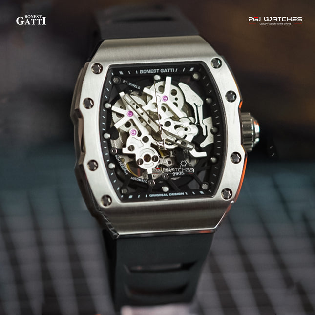 BONEST GATTI Carbon Fiber Titanium Alloy Case Barrel Skeleton Movement Watch - BG9905-A