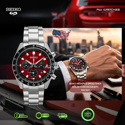 SEIKO Prospex Solar Chronograph Red Dial Stainless Steel Strap - SSC927