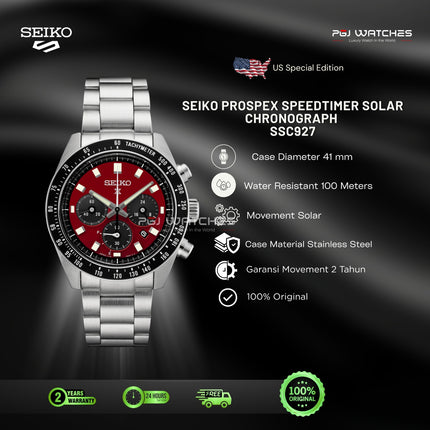SEIKO Prospex Solar Chronograph Red Dial Stainless Steel Strap - SSC927