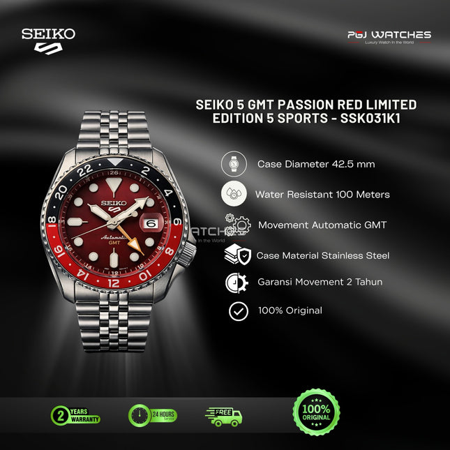 SEIKO 5 GMT Passion Red Limited Edition 5 Sports - SSK031K1