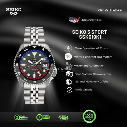 SEIKO 5 Sports GMT USA Special Edition Dial Stainless Steel Strap - SSK019K1