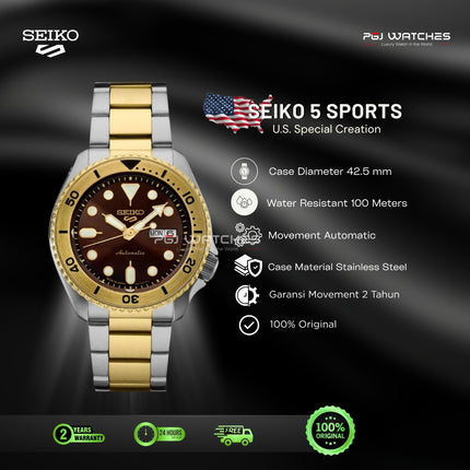SEIKO 5 Sports Automatic Brown Dial Two Tone Stainless Steel Strap – SRPK24
