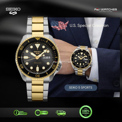 SEIKO 5 Sports Automatic Black Dial Two-Tone Stainless Steel Strap - SRPK22